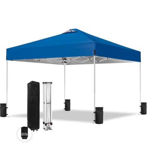 Image of 10x10FT Pop-Up Canopy Tent with Wheeled Carry Bag, Sandbags, Easy-Setup Outdoor Portable Gazebo Shelter and Sun Shade, Adjustable-Height Canopy for Events, Parties, BBQs, and Backyards (Blue)