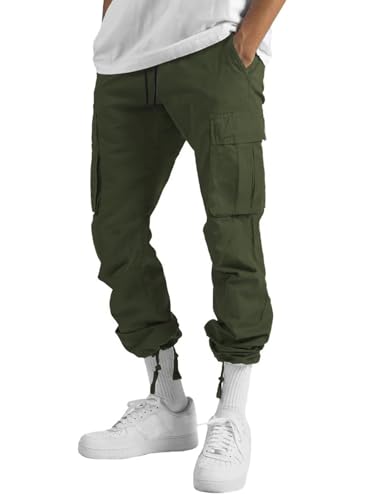 Mens Cotton Loose Athletic Joggers Pants Stretch-Waist Casual Straight Cargo Sweat-Pants3