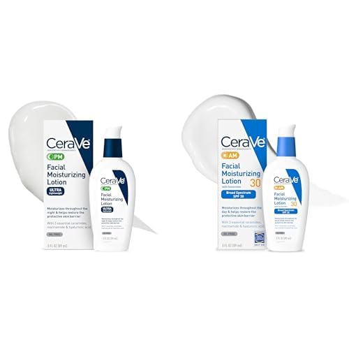 Image of CeraVe PM Facial Moisturizing Lotion, 3 Ounce + CeraVe AM Facial Moisturizing Lotion with SPF 30 Bundle