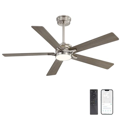 WINGBO 52 Smart Ceiling Fan with Lights, 5 Blades, Reversible DC Motor, Alexa & Google Assistant Compatible, Dimmable LED, Nickel & Grey