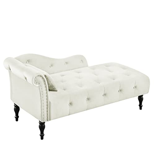 Image of Eafurn 60.6 inch Chaise Lounge Chair Indoor, Oversized Upholstered Sofa Bed for Living Room, Tufted Velvet Sleeper Couch Comfy Recliner Bedroom Reading Seat | Breathable material