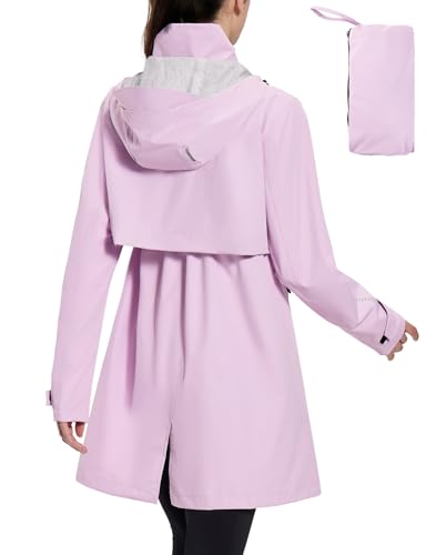 baleaf Regenmantel Damen Lang Wasserdicht Regenjacke Trenchcoat mit Taschen Windbreaker Leicht Regenponcho Packbare Funktionsjacke Raincoat Wandermäntel Lila M