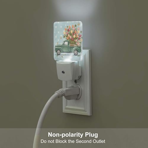Image of Futterya Plug-in LED Night Light, Vintage Truck Tulip Spring Floral Set of 2 Dusk-to-Dawn Auto Sensor Decor Lamp