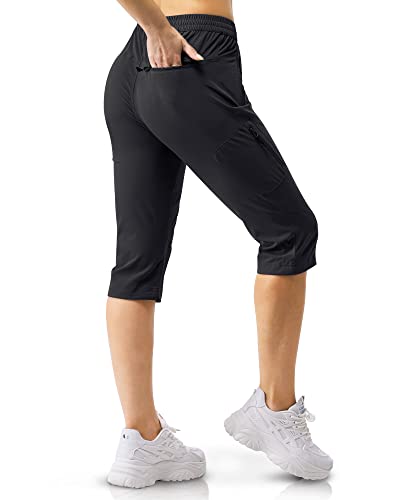 33,000ft Women's Capri Golf Pants Casual Quick Dry UPF 50+ Lightweight Stretch Cargo Hiking Pants with Pockets Black-New