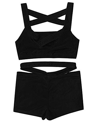 Hansber Kids Girls 2 Piece Crop Top with Booty Shorts Athletic Gymnastics Sport Dance Outfit Tankini Set Activewear4