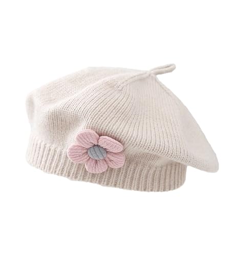 Koerye Chapeau de Béret Français pour Enfant Baby Cute Flower Berets pour Petites Chapeau Bonnet Toddler French Style Knit Hat Blanc