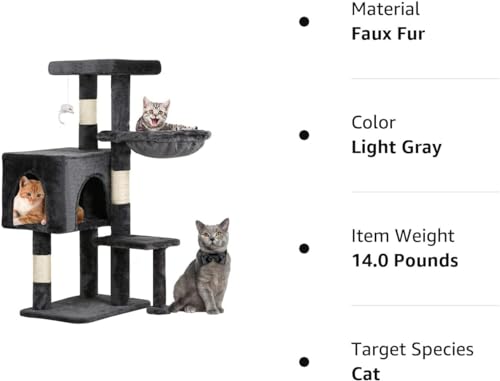 Image of BestPet | 37 inch Cat Tree Tower | Light Gray | Sturdy Multi-Level Cat Tree