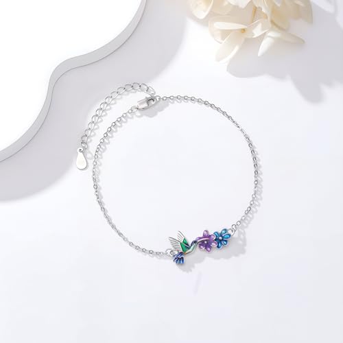 LONAGO Hummingbird Bracelet for Women 925 Sterling Silver Flower with Hummingbird Link Bracelet2