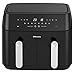 EMtronics EMAFDD9L Dual Air Fryer Extra Large Family Size Double XL 9 Litre with 8 Adjustable Pre-Set Menus for Oil Free & Low Fat Healthy Cooking, Easy Clean Metal Interior, 99-Minute Timer - Black
