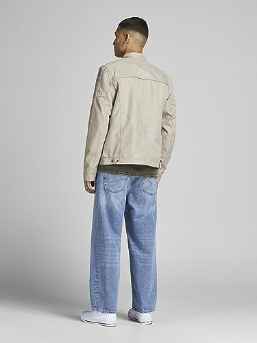 JACK & JONES Men's Faux Leather Jacket Motorcycle Blouson Bomber JJEROCKY Design Outerwear Transitional Coat., Colours:Beige, Jacket Size:L - Image 5