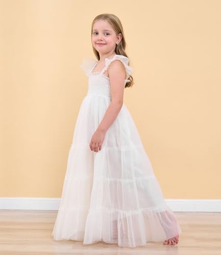 Flower Girls Dress for Wedding Boho Toddler Girls Ruffle Tulle Elegant with Sleeves Garden Party Beach Holiday4