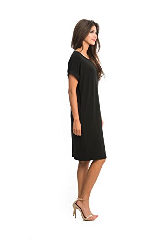 Sexy Modest Women Pocket Tee Dress By Brigitte Brianna, Casual Dress, T Shirt Dress, Loose Dress Black #TOP4