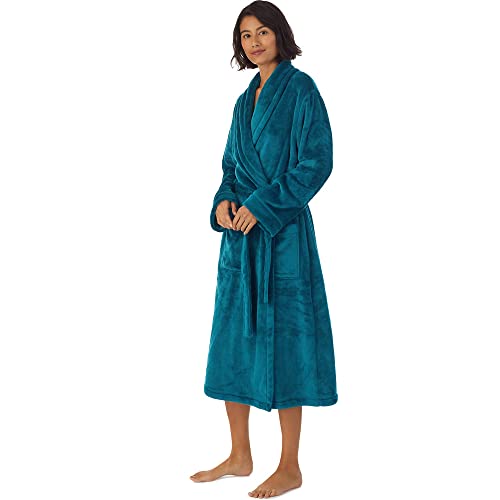 HOLOVE Women's Warm Hooded Fleece Bathrobe Cozy Long Spa Robes for Ladies