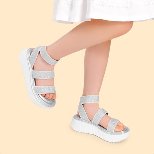Image of DREAM PAIRS Girls Flatform Wedge Open Toe Platform Summer Sandals with Buckle Ankle Strap for Little Kid /Big Kid