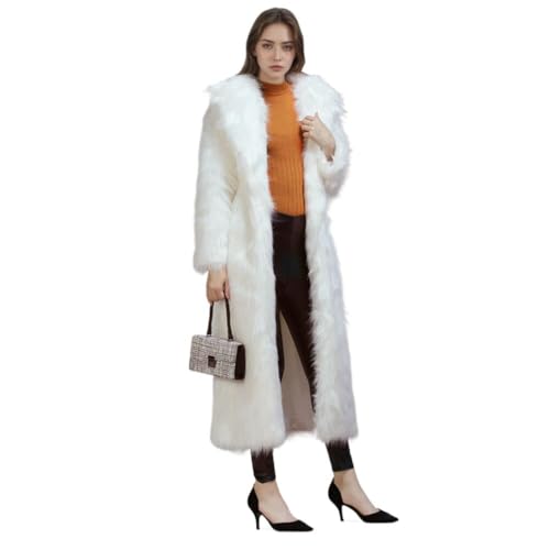 Women Warm Long Sleeve Parka Faux Fur Coat Lapel Full-Length Outwear Maxi Fluffy Faux Fur Overcoat3