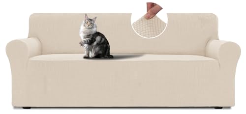BellaHills Funda Sofa 3 Plazas, Fundas de Sofa Ajustables,Fundas Sofa Elasticas,con Reposabrazos,Protector de Sofa,Protector Sofa Gatos Arañazo y Perros Mascotas,Natural