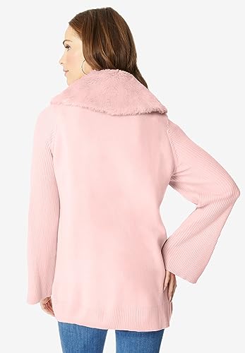 Roaman's Women's Plus Size Faux Fur Collar Cardigan Sweater.2