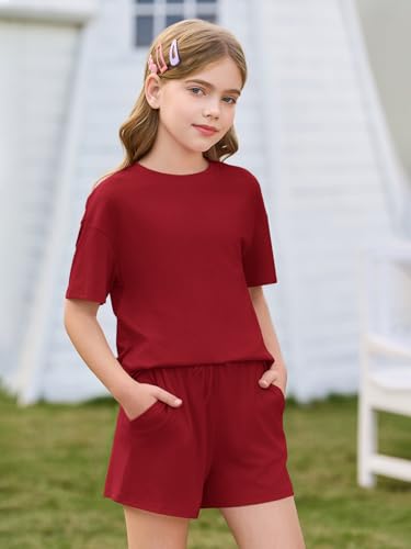 Image of Haloumoning Girls Summer 2 Piece Outfits Kids Oversized T Shirts and Shorts Clothing Sets 5-14 Years