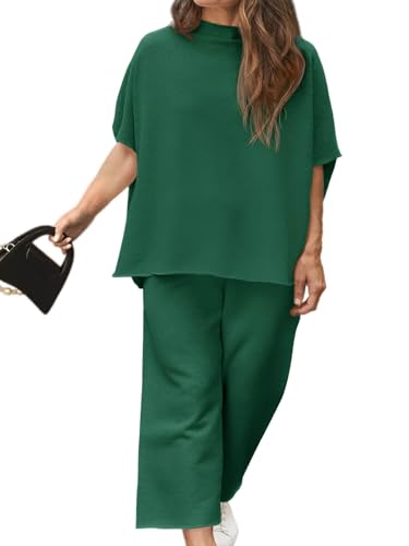 Image of Beautife Women's Plus Size 2 Piece Outfits 3 /4 Batwing Sleeve Capelet Crew Neck Pullover Top Wide Leg Pants Lounge Set