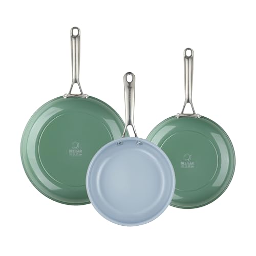 BECIGAR Ceramic Frying Pan Set with Stainless Steel Handle