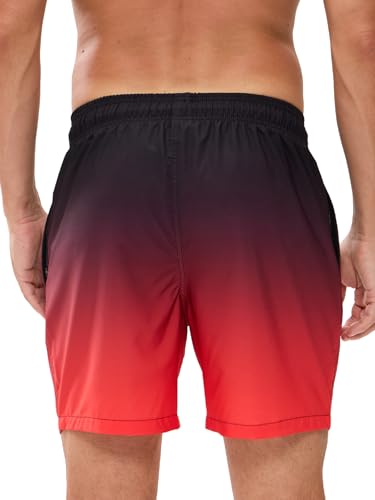 Image of Mens Swim Trunks Compression Liner No Mesh Swimming Trunks Men Swimwear Quick Dry Above Knee Zipper Pocket Swim Shorts