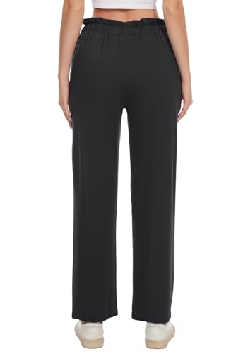 BATHRINS Women's Drawstring High Waisted Straight Long Trousers Pants with Pockets2