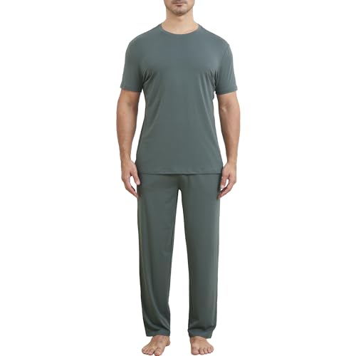 netdraw Men's Ultra Soft Bamboo Viscose Pajama Sets Lightweight Comfy Lounge Sleep Short Sleeve Pjs Sleepwear