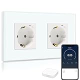 BSEED Zigbee Enchufe de Pared con Monitor de Energía,Doble Enchufe Inteligente Compatible con Alexa y Google Home,Programable con Temporizador,Control Remoto por APP,16A Zigbee Enchufe de Pared Blanco