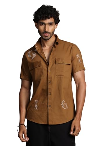 Image of Thomas Scott Men's | Embroidered Printed | Half Sleeve | Regular Fit | 100% Cotton | Double Pocket | Spread Collar | Casual Shirt