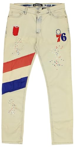 FISLL NBA Men's Tan Denim Jeans - Philadelphia 76ers, 34/34