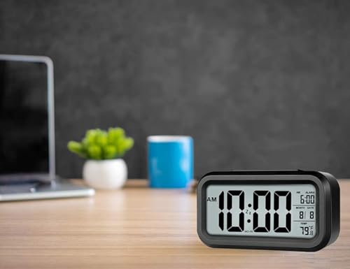 Image of Digital Table Alarm Clock | Multifunction LED Desk Clock with Date, Temperature & Automatic Sensor Display | Large Easy-to-Read Time Display