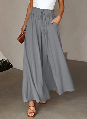 Image of Dokotoo Pants for Women Casual Elastic Waist Wide Leg Pants with Pockets