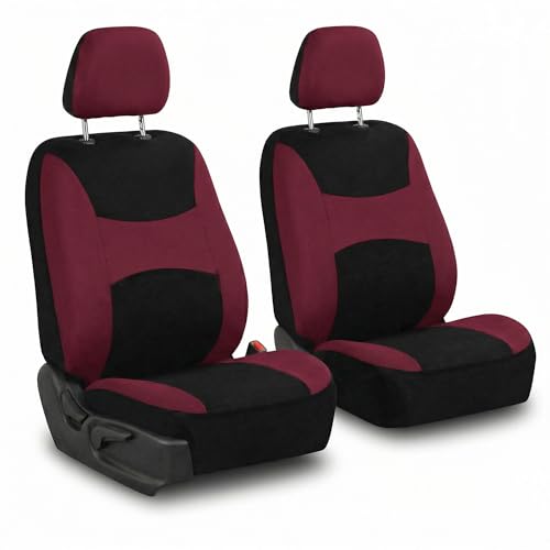 Image of FH Group Front Set Cloth Car Seat Covers for Low Back Seats with Removable Headrest, Airbag Compatible, Universal Fit Seat Cover for SUV, Sedan, Van, Burgundy
