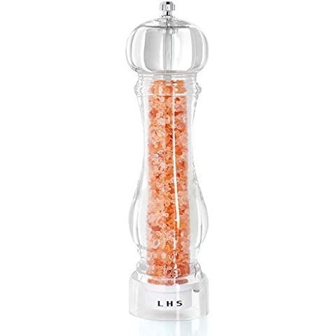 LHS Pepper Mill Grinder Salt Grinder, Arcylic Peppercorn Grinders with Adjustable Ceramic Coarseness-Clear(1 Pack) Cover