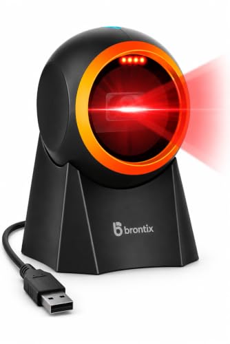 Image of BRONTIX Desktop Barcode Scanner, 2D QR Code | Billing POS System, Hands Free Auto Sensing USB Barcode Reader, Fast Omni Directional Scanning, Retail Store, Warehouse