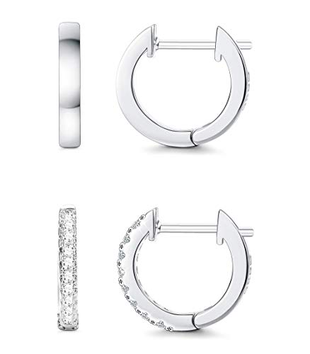 LOYALLOOK 2Pairs Sterling Silver Small Hoop Earring for Women Cubic Zirconia Cartilage Pierced Huggie Tiny Hoops Earring