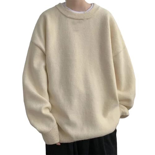 Men's Casual Solid Color Knitted Sweater Korean Fashion Cewneck Pullovers