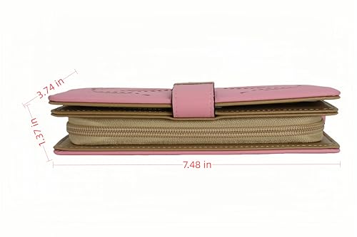 Women's long wallet, hollowed-out gold leaf pattern, double-folding zipper double-layer bag, 12 card slots, large-capacity zipper seal, 3.74 × 7.48 inches, pink purple4