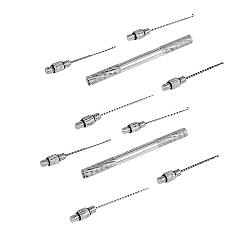 Gogogmee 10pcs Metal Crochet Hook Set Aluminum Handle Bait Tackle Barbs Needle for Fishing Rigging and Bait Threading