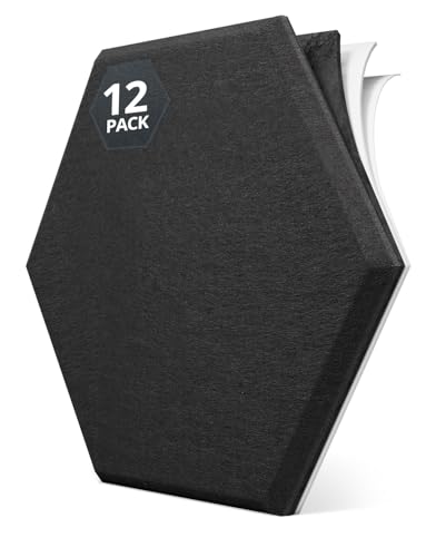 Image of Kuchoow Acoustic Mass Loaded Vinyl Soundproofing Wall Panels Noise Blocker For Ceiling, Hexagon MLV 12 Pack Self Adhesive Sound Absorbing and Proofing Black Tiles for Bedroom,Studio Recording