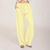 Cotton Linen Trousers Womens Summer Drawstring Elastic Waist Loose Pants Lightweight Straight Wide Leg High Waisted Palazzo Ladies Bottoms Women's Summer Trouser Yellow L #1