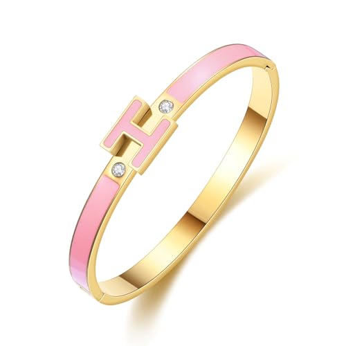 Hothink H Bracelets for Women,H Bracelet,Bangle Bracelets for Women,Dainty Bracelet Easter Christmas Mothers Day Gifts for Women (Pink)