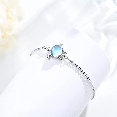 KINGWHYTE Sea Turtle Bracelet Women 925 Silver Moonstone Turtle Bracelet Turtle Jewelry Gift for Girls Sister Girlfriend Birthday Gifts