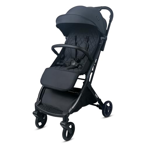 Bonbe Baby Stroller & Pushchair - Foldable Travel Pram in Black, 5-Point Harness, Hold 22kg - Adjustable Seat, Cabin-Size Buggy, Strollers for Toddlers Up to 4 Years, Under-Seat Storage Bag Baby Pram