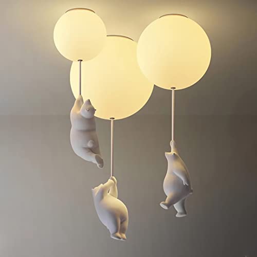 DUNMW Créatif Ballon LED Plafonnier avec Pendentif Ours Polaire Belle Lampe de Plafond de Chambre d'Enfants de Dessin Animé, Lustre Décoratif pour Chambre...