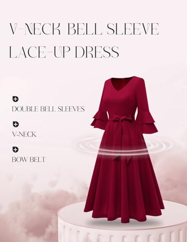 Image of DRESSTELLS Women's Cocktail Dress Summer Wedding Guest Party Vintage 3 /4 Bell Sleeve V Neck A-Line Dress