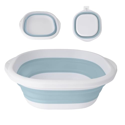SZWLJ Blue & White Small(3.5L) Thickened Collapsible Washing Up Bowl - Foldable Storage Basin for Kitchen/Camping, Collapsible Bowl Basin, Lightweight Portable for Travel & Home Use