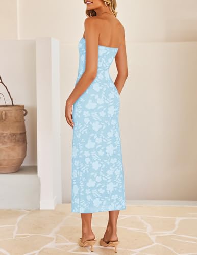 Image of ZESICA Women's 2026 Summer Floral Strapless Bodycon Midi Dress Off Shoulder Beach Formal Cocktail Wedding Guest Long Dresses