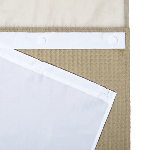 River Dream Linen Fabric Shower Curtain Set, Cotton Blend, Waffle Weave, With Snap In Replacement Liner，71 X 74 Inches #TOP4