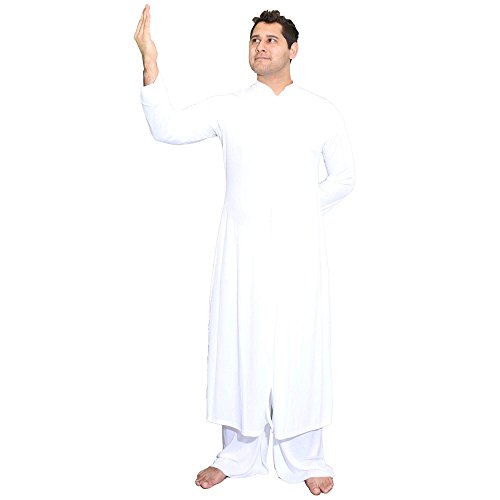 Danzcue Mens Praise Worship Dance Robe with Stand-up Collar, White, 2XL-3XL